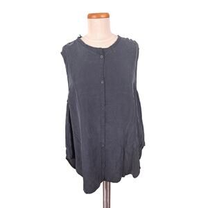Unsubscribed Tunic Top Women's Medium Black Silk Button Front Lightweight Flowy